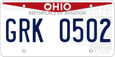 OH license plate GRK0502