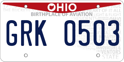 OH license plate GRK0503