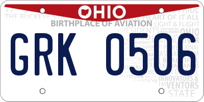 OH license plate GRK0506