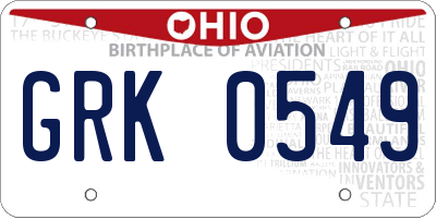 OH license plate GRK0549