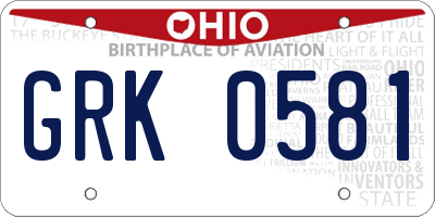 OH license plate GRK0581