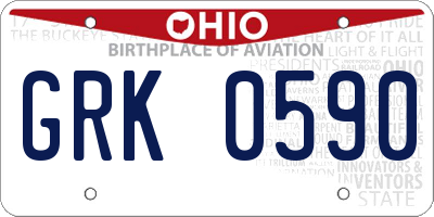 OH license plate GRK0590