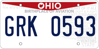 OH license plate GRK0593