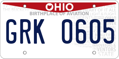 OH license plate GRK0605