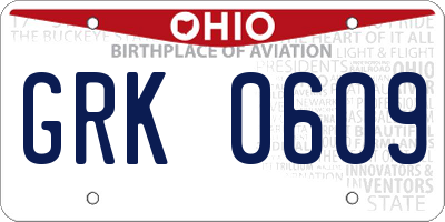 OH license plate GRK0609