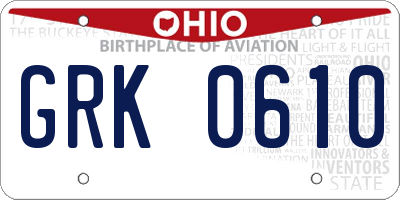 OH license plate GRK0610