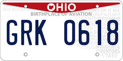 OH license plate GRK0618