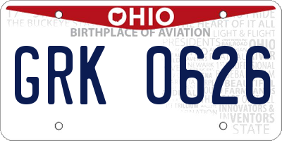 OH license plate GRK0626
