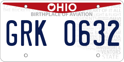 OH license plate GRK0632