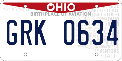 OH license plate GRK0634
