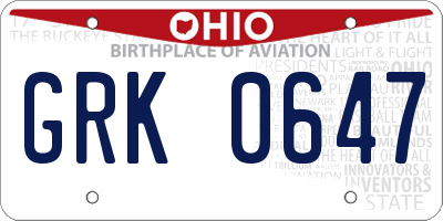 OH license plate GRK0647