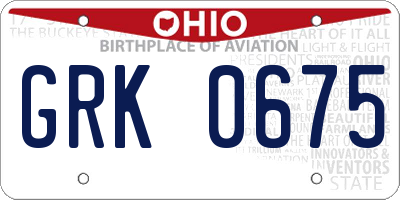 OH license plate GRK0675