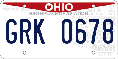 OH license plate GRK0678