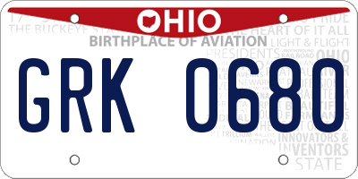 OH license plate GRK0680