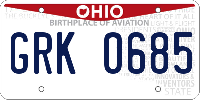OH license plate GRK0685