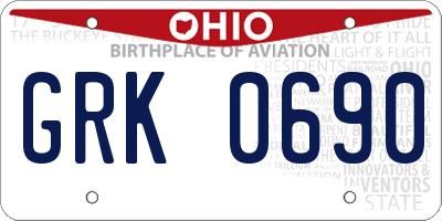 OH license plate GRK0690