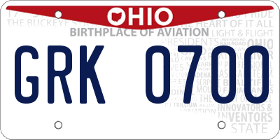 OH license plate GRK0700