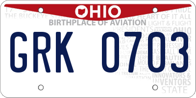 OH license plate GRK0703