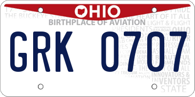 OH license plate GRK0707