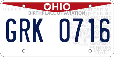OH license plate GRK0716
