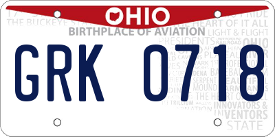 OH license plate GRK0718