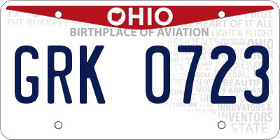 OH license plate GRK0723