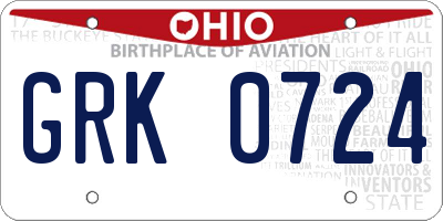 OH license plate GRK0724