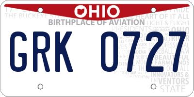 OH license plate GRK0727