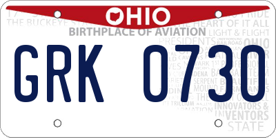 OH license plate GRK0730