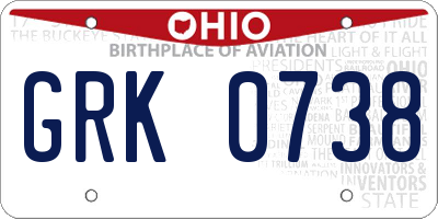 OH license plate GRK0738