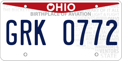 OH license plate GRK0772