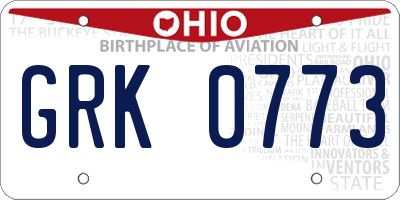 OH license plate GRK0773