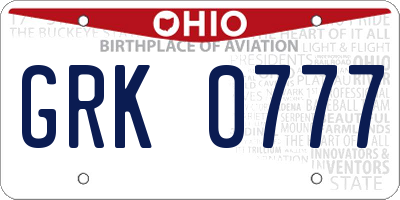 OH license plate GRK0777