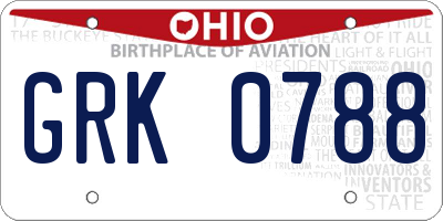 OH license plate GRK0788