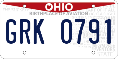 OH license plate GRK0791
