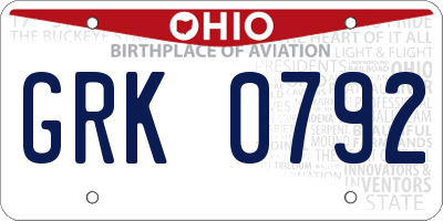 OH license plate GRK0792