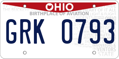 OH license plate GRK0793