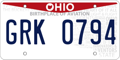 OH license plate GRK0794