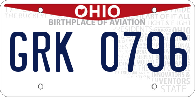 OH license plate GRK0796