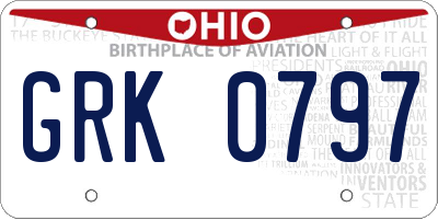 OH license plate GRK0797