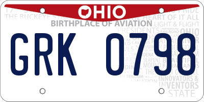OH license plate GRK0798