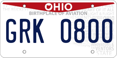 OH license plate GRK0800