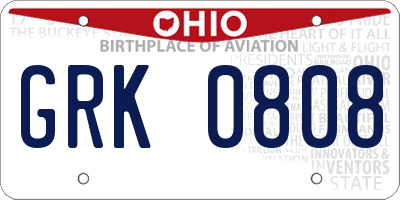 OH license plate GRK0808
