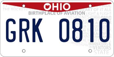 OH license plate GRK0810