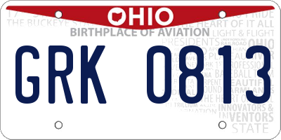 OH license plate GRK0813
