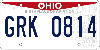 OH license plate GRK0814