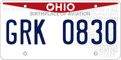 OH license plate GRK0830