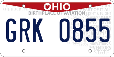 OH license plate GRK0855
