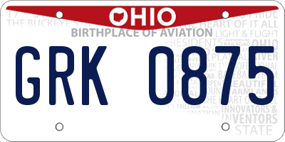 OH license plate GRK0875