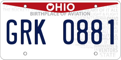 OH license plate GRK0881